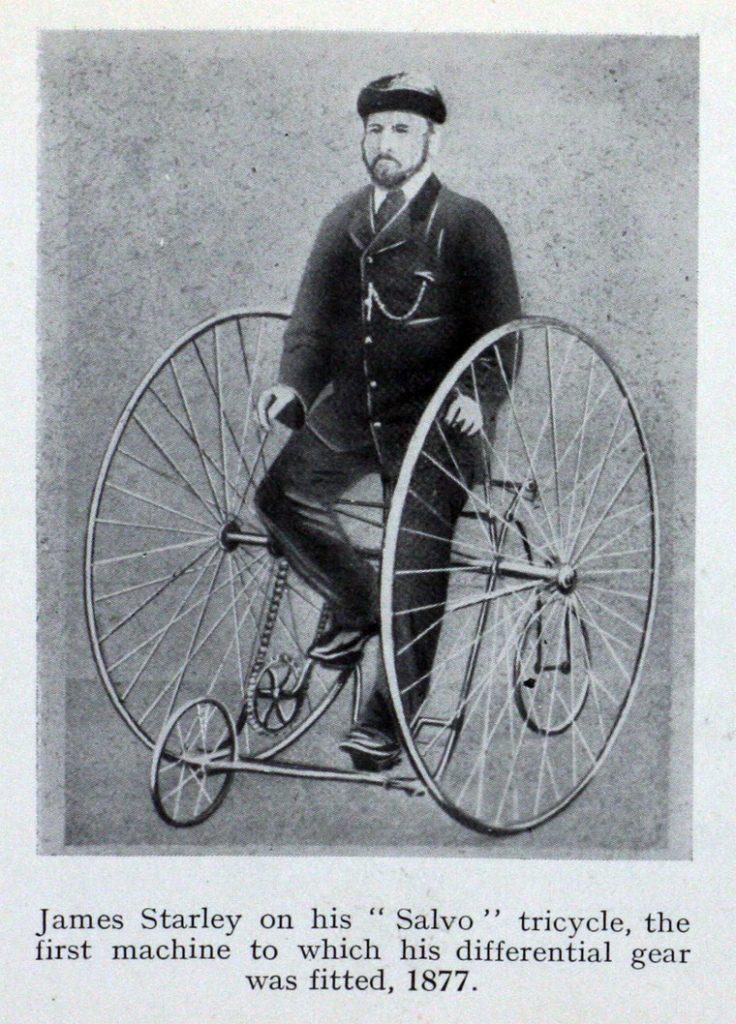 james starley on his salvo tricycle 1877 1