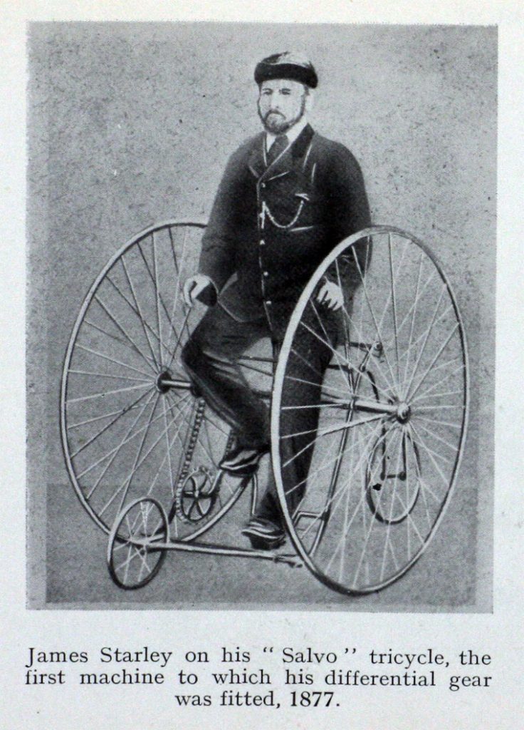 james starley on his salvo tricycle 1877